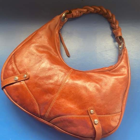 Francesco Biasia Cognac Baguette Leather Braided Strap Bag Purse Carried Once